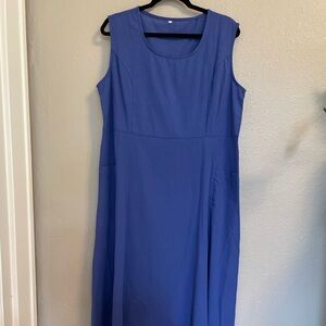 Cotton-Linen Tank Dress w/Pockets Deep Blue